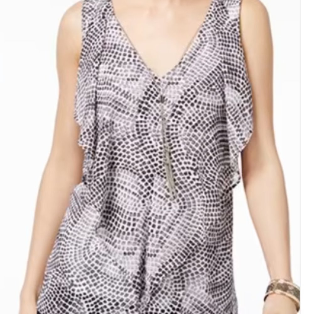 Thalia Sodi-Sleeveless Necklace Top Black, Gray and White